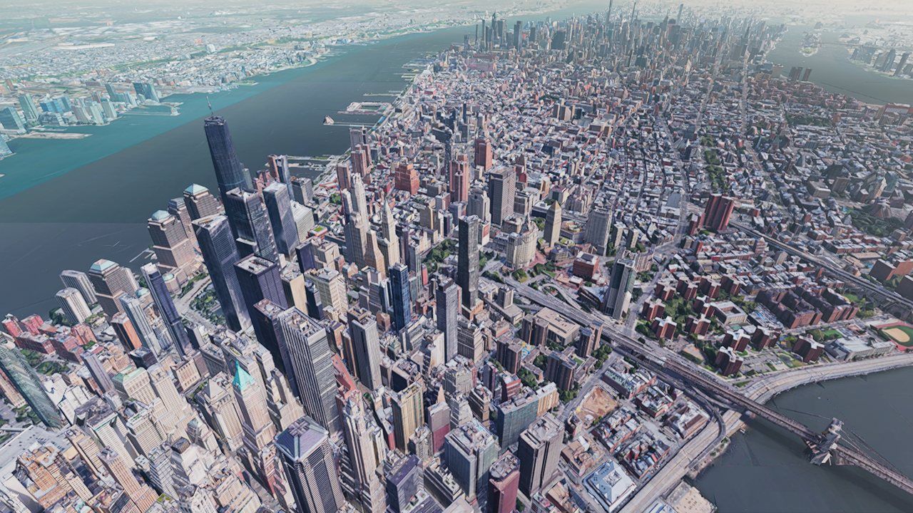 Lower Manhattan in early-morning light without live shadows